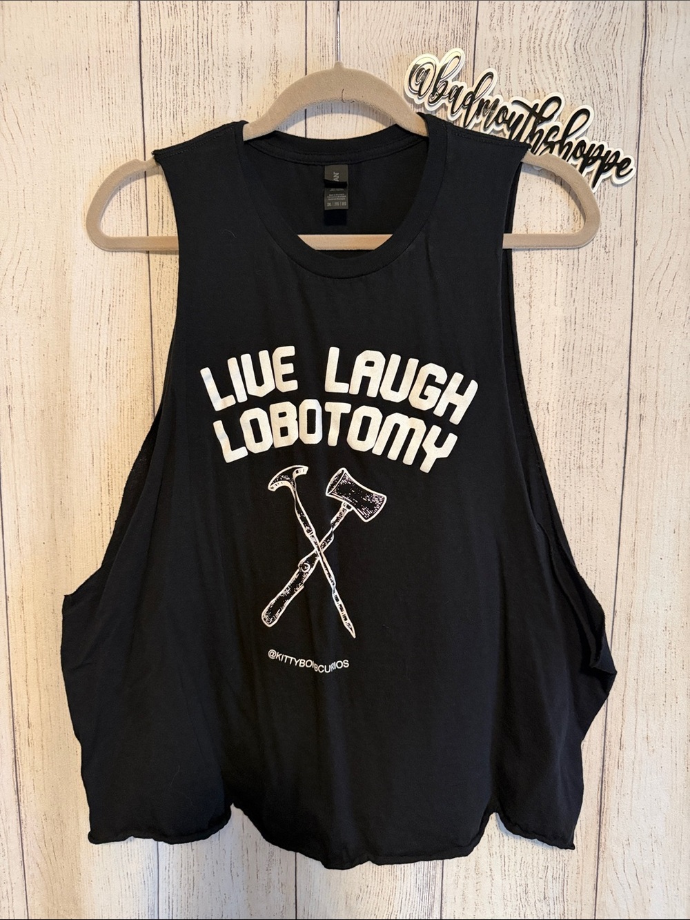 *Black 'Live Laugh Lobotomy' Graphic Muscle Cut Tee Shirt Plus 2XL